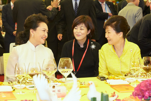 펑리위안 여사와 대화하는 박근혜 대통령