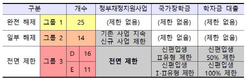 2017년 정부재정지원 제한 방안