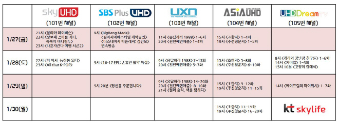 붙임1_스카이라이프 UHD 채널 설 특집 방송 편성표