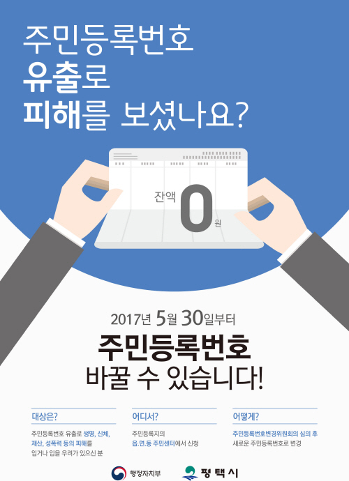 평택시, 유출된 주민등록번호 변경 시행