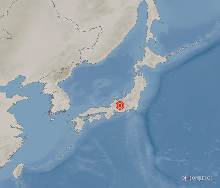 일본 야마나시현 고후 서북서쪽 91km 지역서 규모 5.8 지진