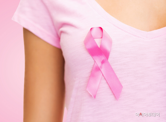 close up of woman with cancer awareness ribbon