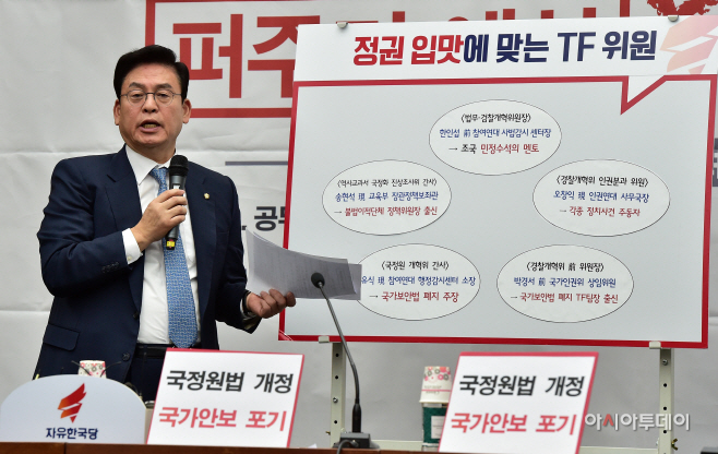 [포토] '현정부 TF 위원' 명단 공개하는 정우택 원내대표
