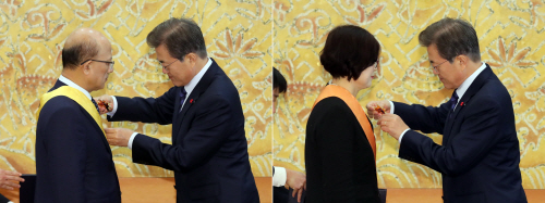 문 대통령, 박한철 전 헌재소장-이정미 전 재판관에게 훈장 수여