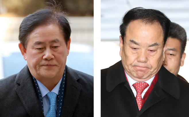 굳은 표정으로 법원 향하는 최경환, 이우현 의원