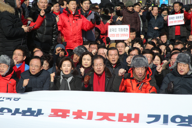 통일대교 남단 점거 시위하는 홍준표 대표