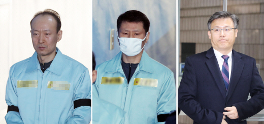 '국정원 특활비' 항소심 선고 출석하는 '이재만-안봉근-정호성'