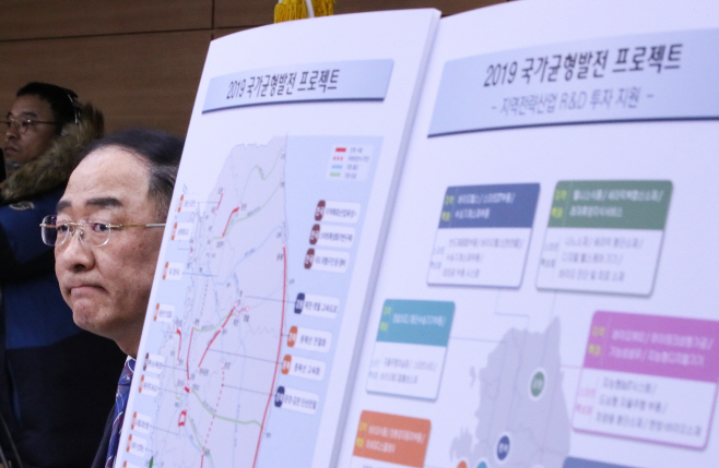 굳은 표정 짓는 홍남기 부총리