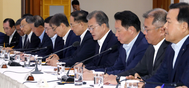 30대 기업과 일본 수출규제 조치 대책 논의하는 문 대통령
