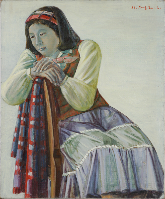 이경순 소녀와 하얀 벽 60.6 x 72.7 cm oil on linen 1986