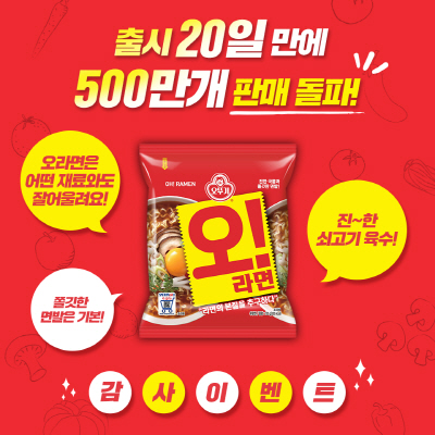 오라면 500만개 돌파