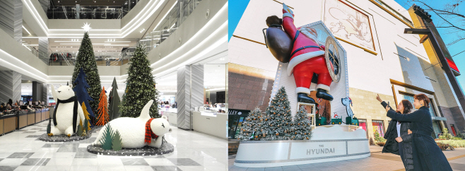 신세계백화점 푸빌라 캐릭터와 현대백화점 크리스마스 조형물