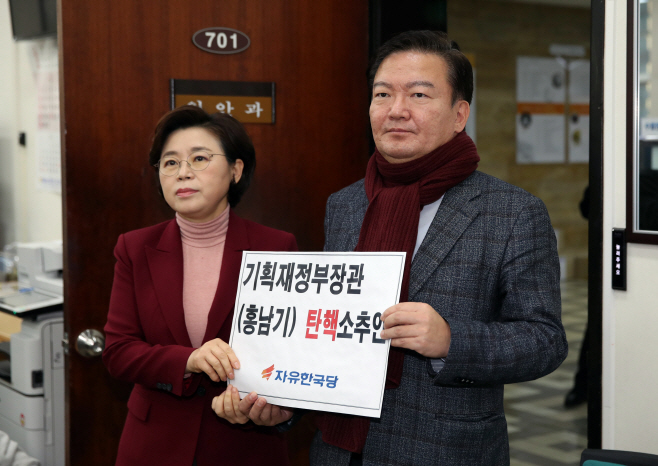 '홍남기 탄핵소추안' 제출하는 한국당