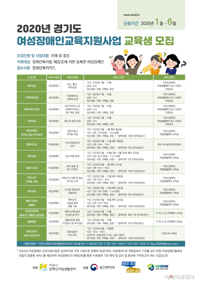 여성장애인교육지원사업 교육생 모집 안내