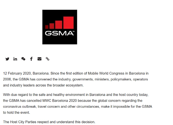 GSMA, MWC cancel