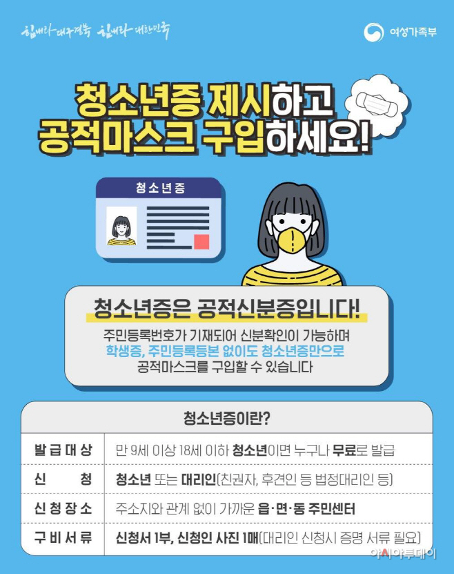 광주시, 청소년증 활용 코로나19 예방 마스크 구입