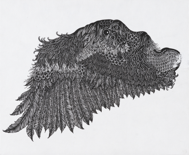 the wing2, 38x46, 종이에 먹, 2018
