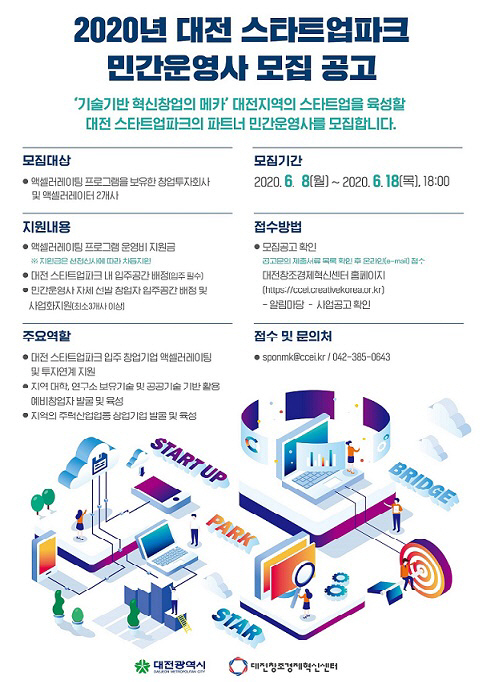 대전 스타트업파크 함께 키워갈 전문 민간운영사를모집 포스터