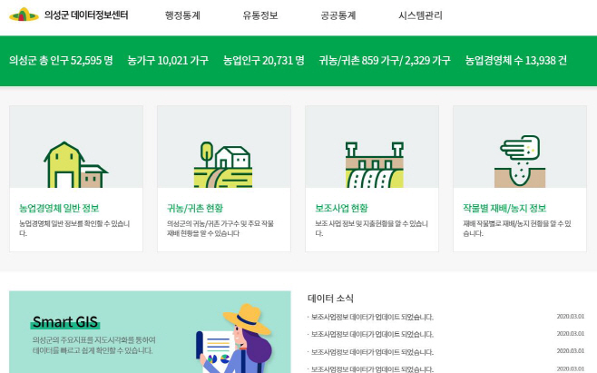 01의성군제공 데이터정보센터 홈페이지화면