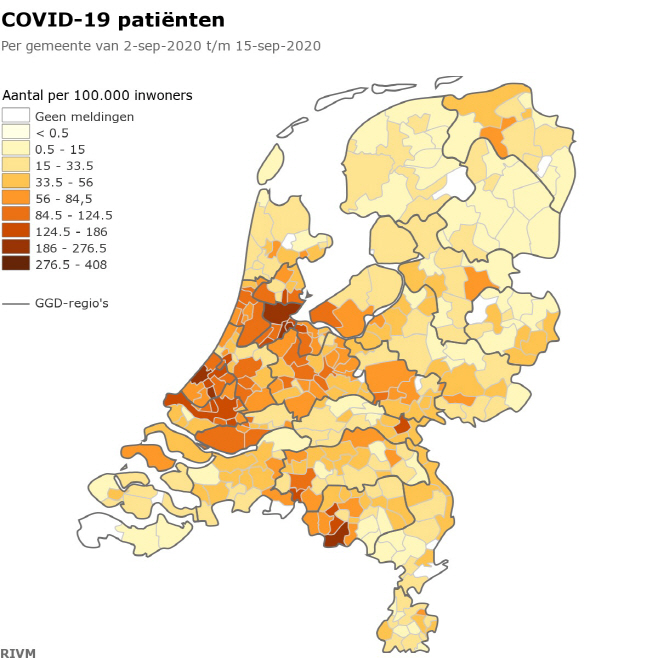 네덜란드 지역별 코로나19 확진자 지도