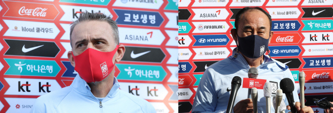 취재진 질문에 답하는 파울루 벤투 A대표팀 감독