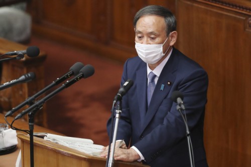 Japan Suga Policy Speech <YONHAP NO-4248> (AP)