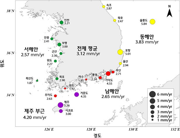 해수면 상승률 분포도