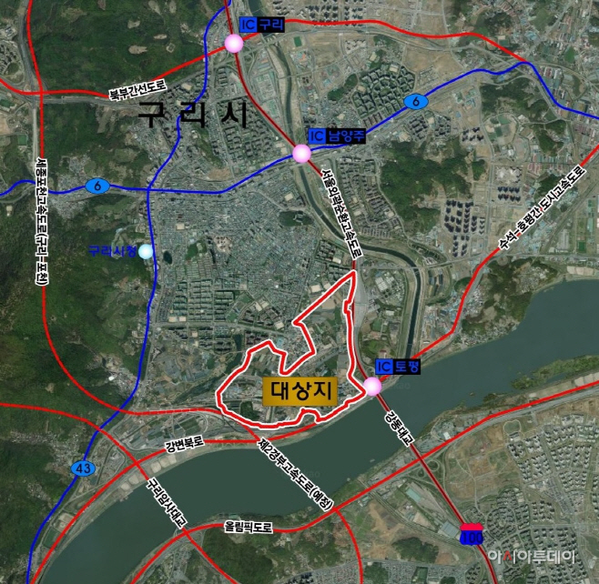 구리시 한강변 도시개발사업 위치도