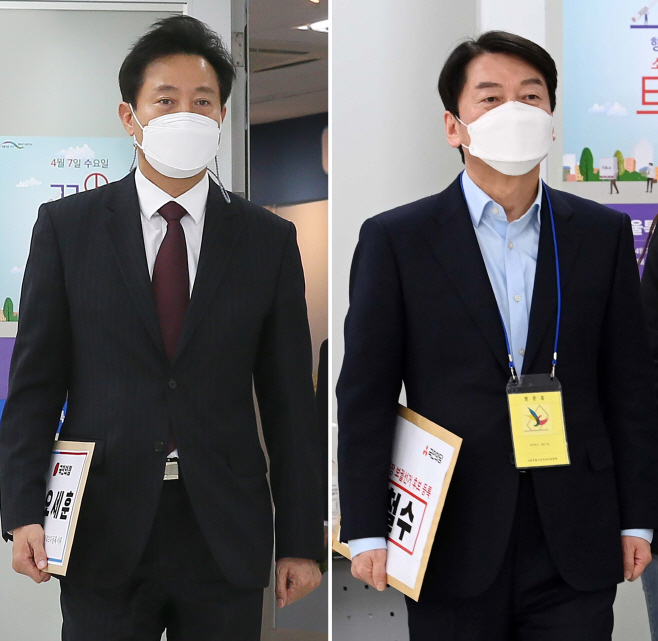오세훈과 안철수, 각각 후보 등록<YONHAP NO-3906>
