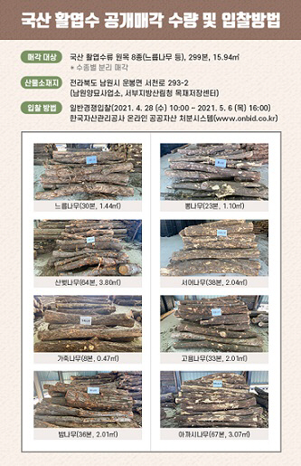 국산 활엽수 공개매각 수량 및 입찰방법