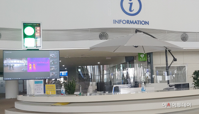 (사진1) 국제여객터미널에 설치된 미세먼지 신호등