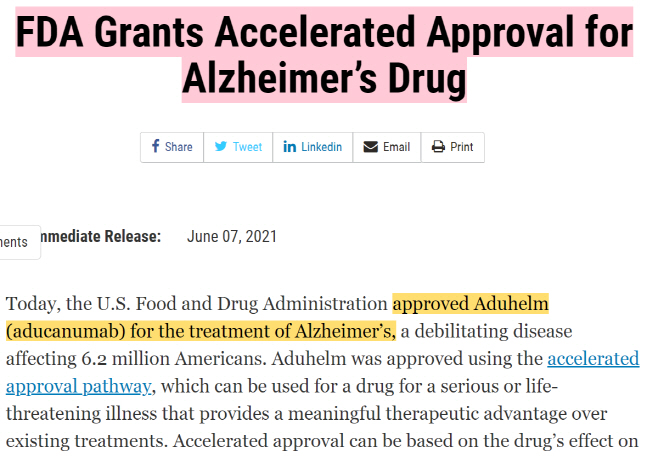 FDA 알츠하이머병 치료제 승인