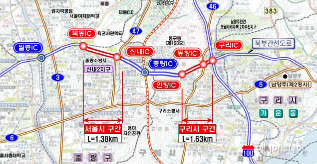 태릉~구리IC 광역도로 확장공사 사업위치도