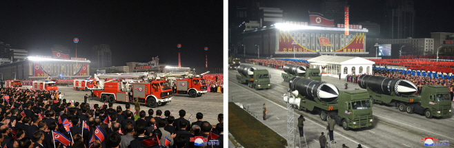 탱크 대신 소방차…북한, ICBM 없는 '예비군 열병식'