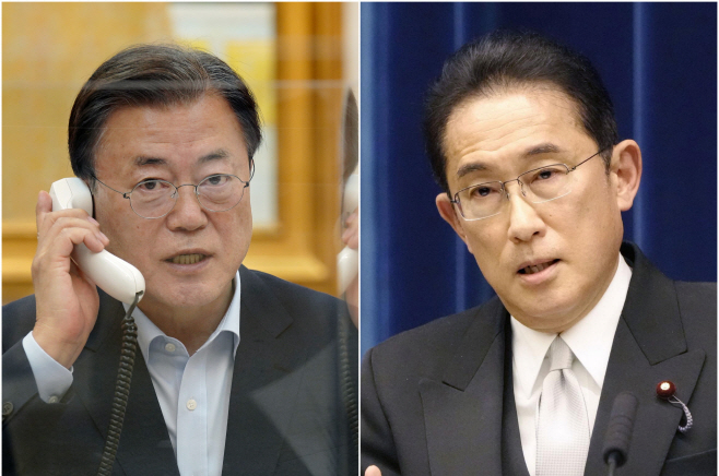 문재인 대통령과 기시다 일본 총리 한-일 정상 통화