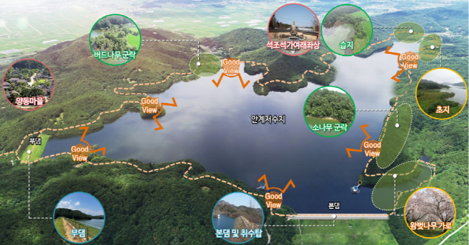 지도에서 점선으로 표시된 둘레길 개설예정 탐방로 . /제공=경