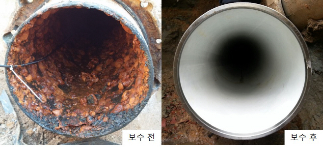 상수도관 보수공법 전후사진