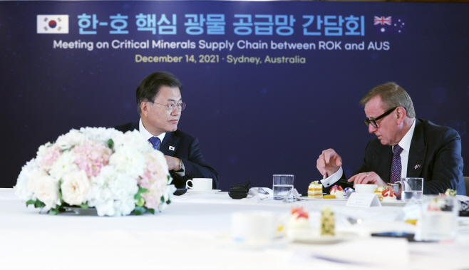 한-호주 경제협력위원회 이사장과 대화하는 문재인 대통령