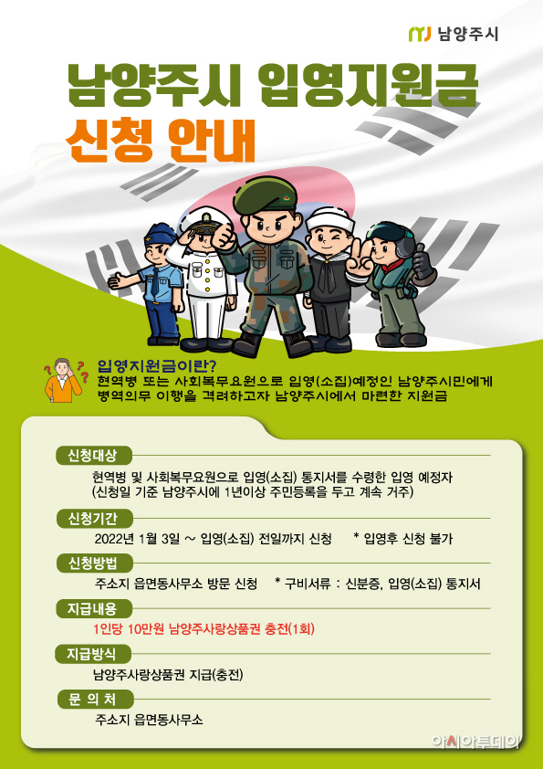 내년부터 군 입대 시민에 입영지원금 10만원 지급