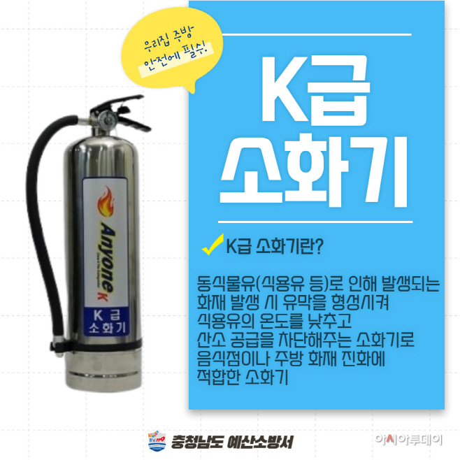 예산소방서, 주방에‘k급 소화기’를 비치하세요