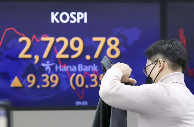 소폭 상승 출발한 코스피<YONHAP NO-1944>