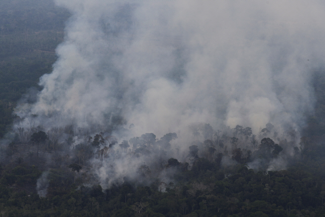 산불에서 연기 치솟는 아마존 정글