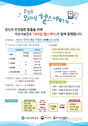 서산시, ‘모바일 헬스케어’ 참여자 모집...140명 선착순
