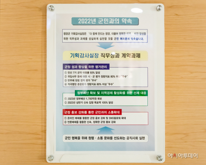 청양군, 각 부서 입구에 직무과제 현황판 부착2