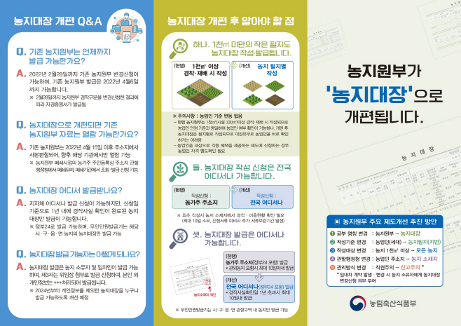 농지대장으로 전면 개편홍보 리플릿