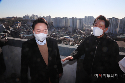 [포토]강북 재건축 현장 방문한 윤석열-오세훈