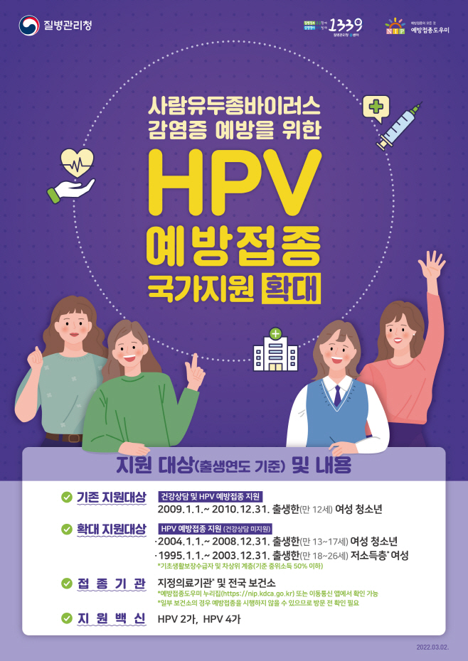 영천시) HPV 예방접종 국가지원 확대 포스터 사진
