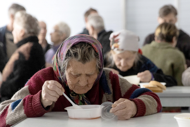 Temporary accommodation facility for evacuees in Ukrainian city of Starobilsk