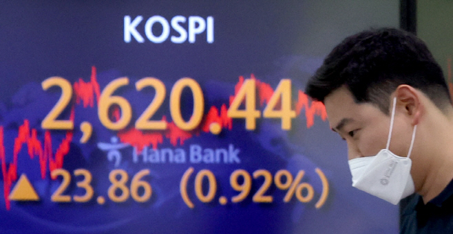 코스피 1% 가까이 상승해 마감<YONHAP NO-5625>