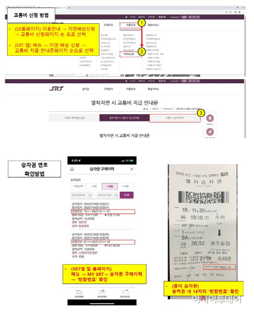 교통비 신청방법 및 반환번호 확인 방법